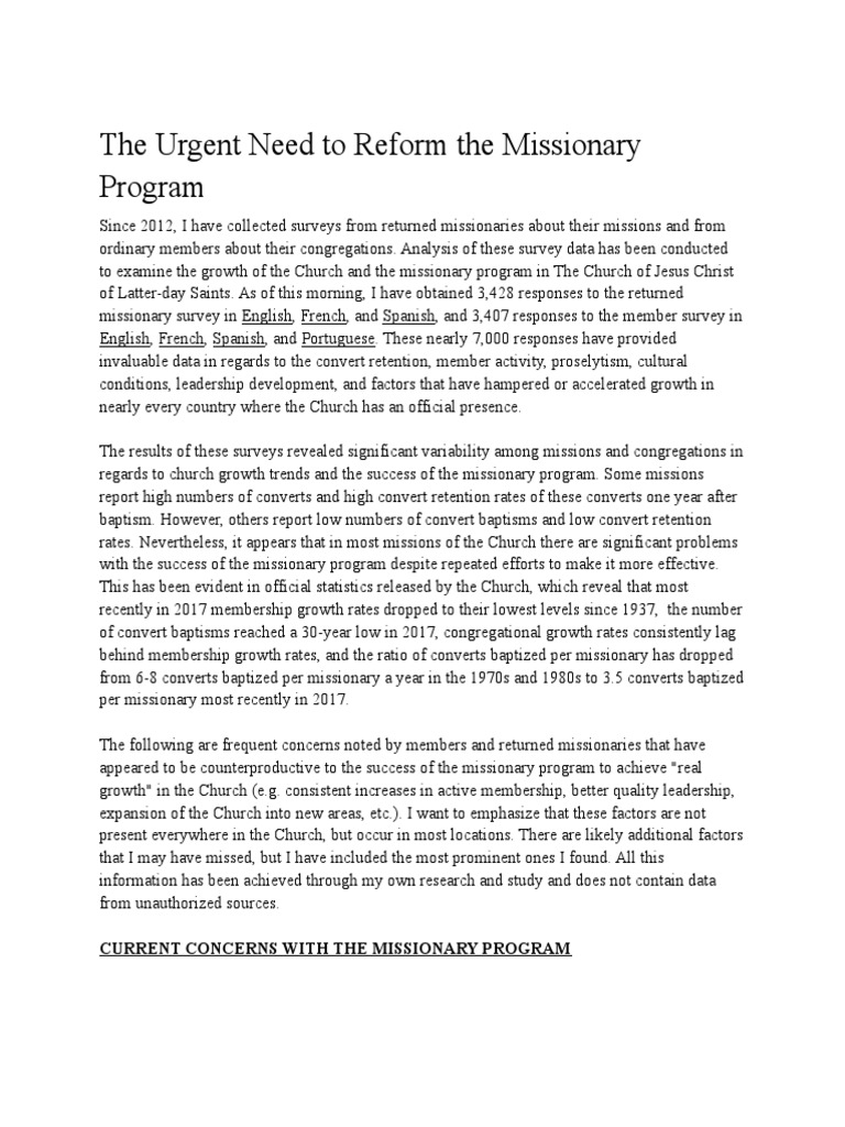The Urgent Need To Reform The Missionary Program | PDF | Religious Conversion | The Church Of ...