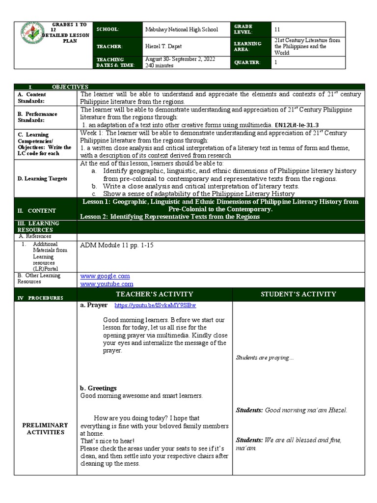 21st Century Literature Lesson Plan | PDF | Poetry | Genre