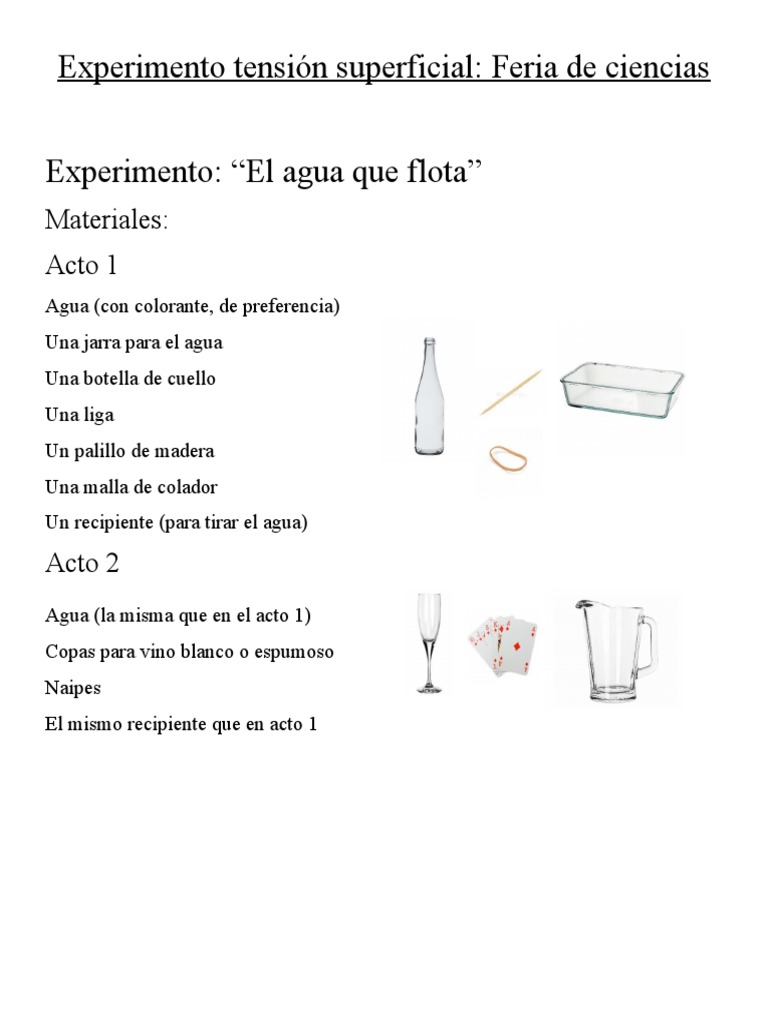 Experimento Tensión Superficial PDF Tensión superficial Química