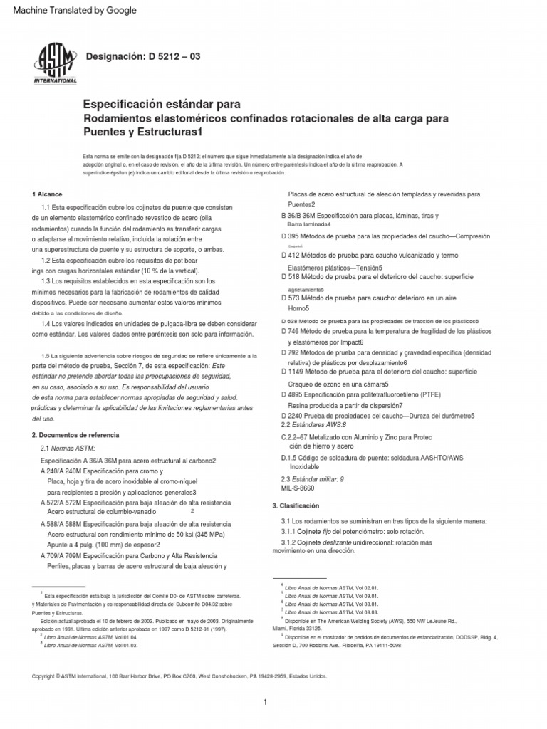 ASTM D-5212-03 Spec For High Load Rotational Confined Elastomeric ...