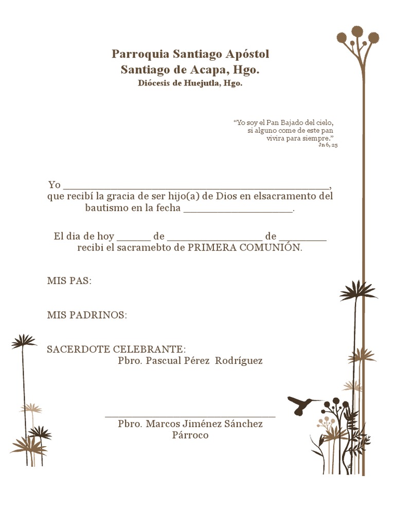 Boleta Primera Comunion PDF Adoración Cristiana Y Liturgia
