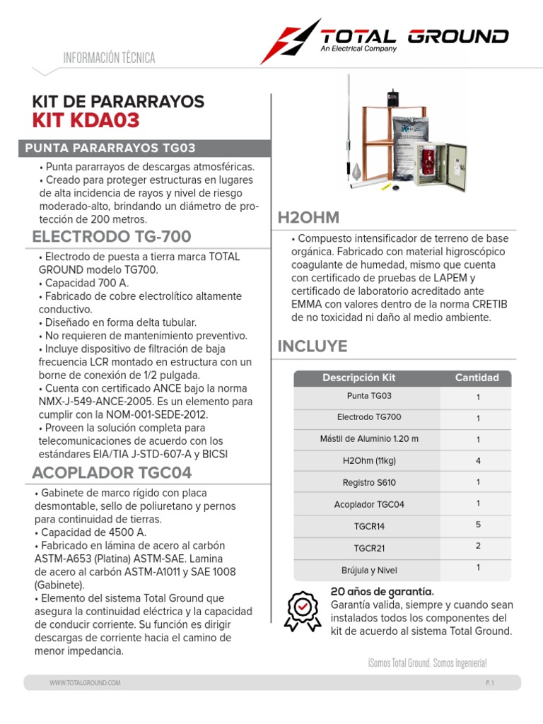 Kit Pararrayos KDA03 Total Ground | PDF | Electricidad | Ingenieria ...