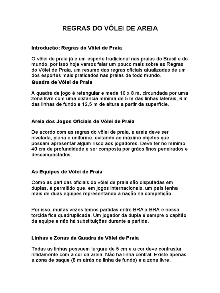 Regras do Vôlei de Praia: Resumo Completo | PDF | Voleibol | Jogos de ...