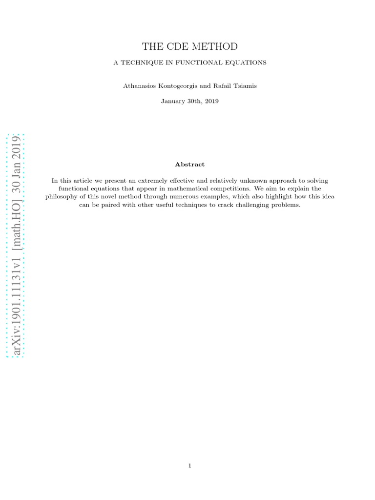 CDE Method for Functional Equations | PDF | Function (Mathematics ...