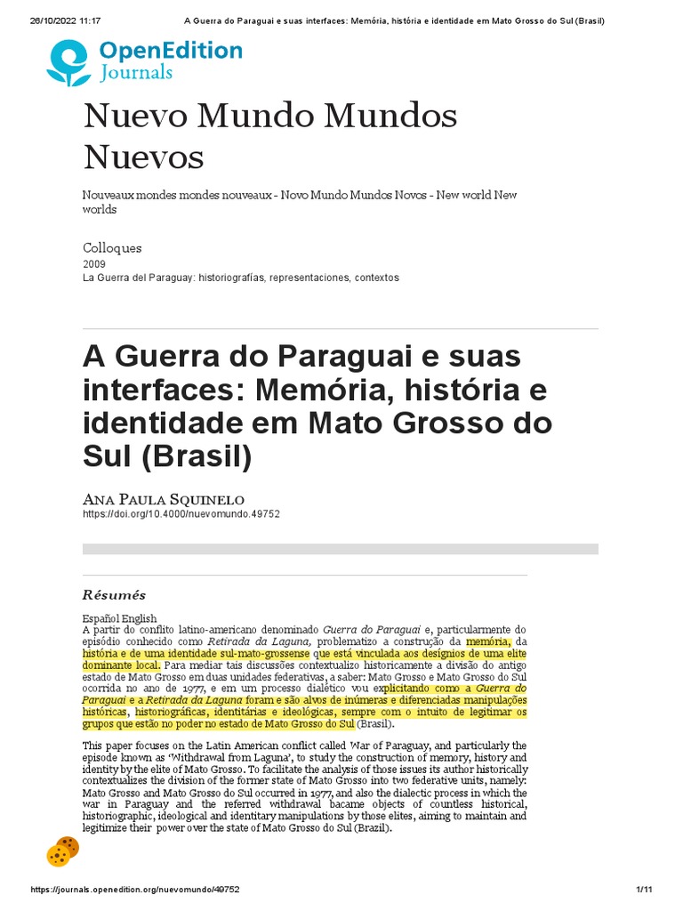 A Guerra Do Paraguai e Suas Interfaces Memória, História e Identidade
