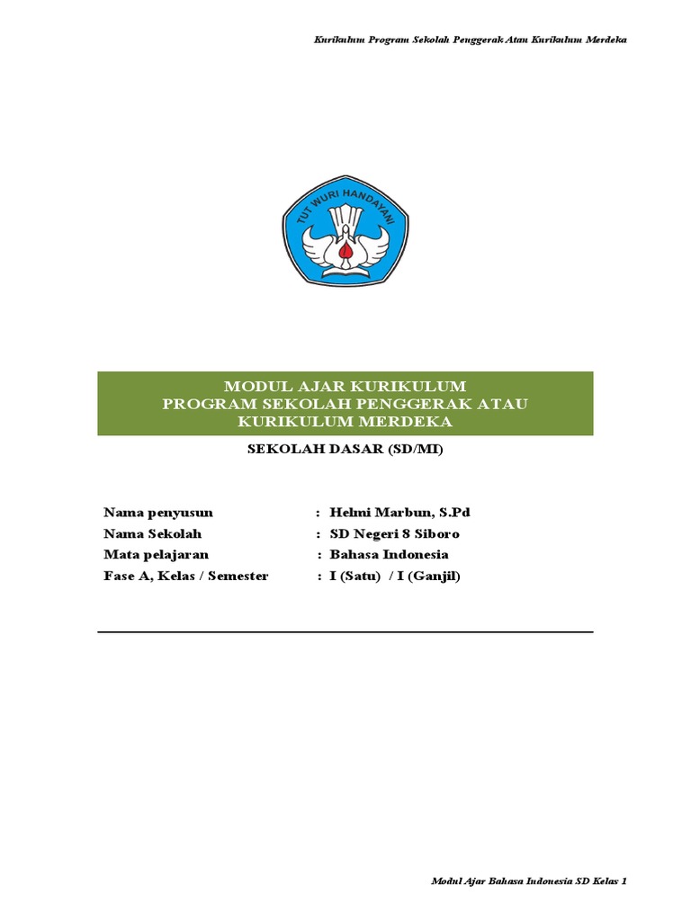 Rpp Kurikulum Merdeka Kelas 1 Bahasa Indonesia Pdf