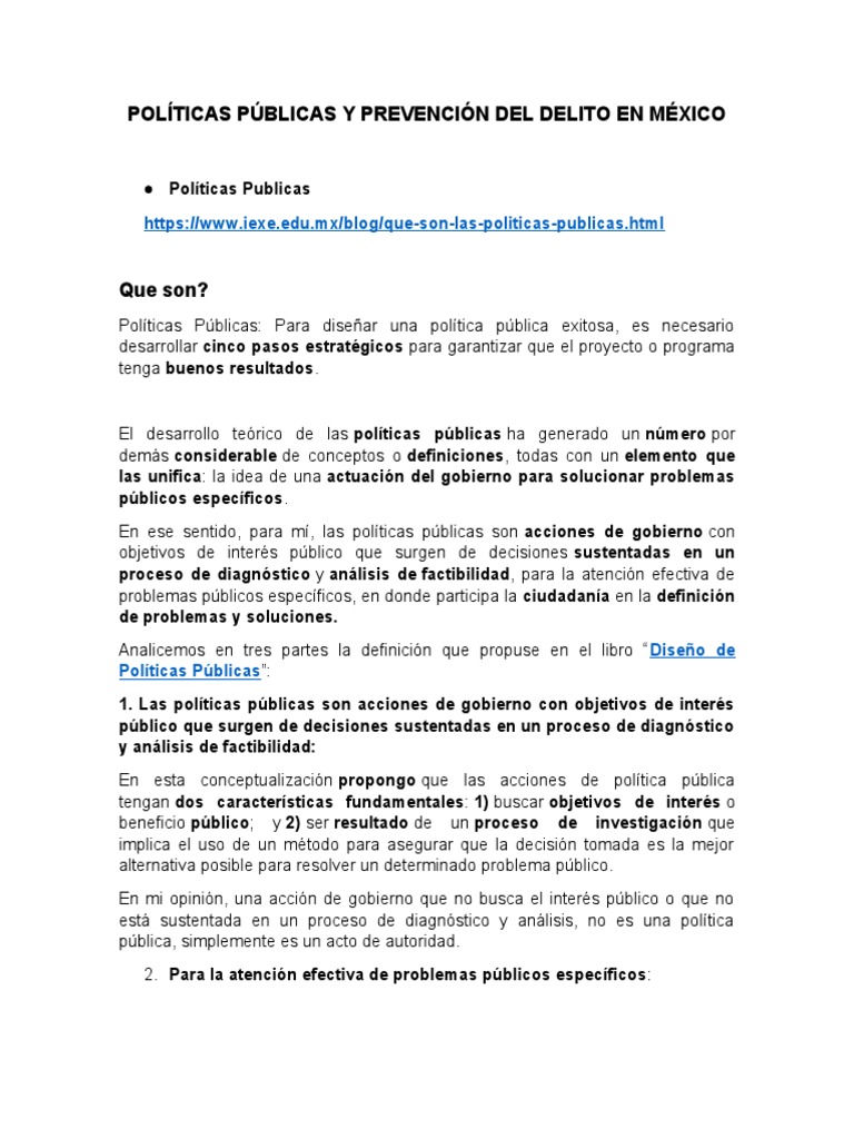 Políticas Públicas y Prevención Del Delito en México | PDF | Prevención ...