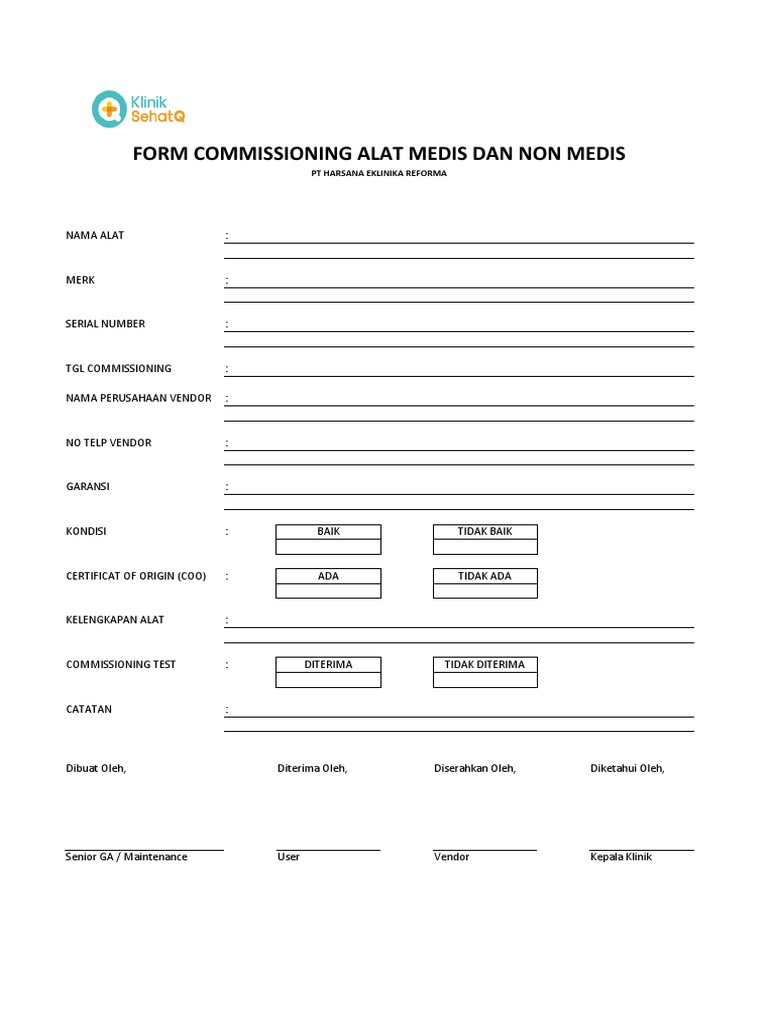 Formulir Komisioning Alat Medis | PDF