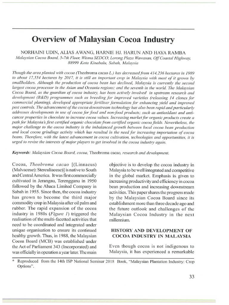 Overview of Malaysia Cocoa Industry PDF