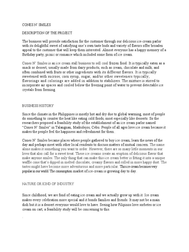 Feasibility Study PDF Ice Cream Sole Proprietorship