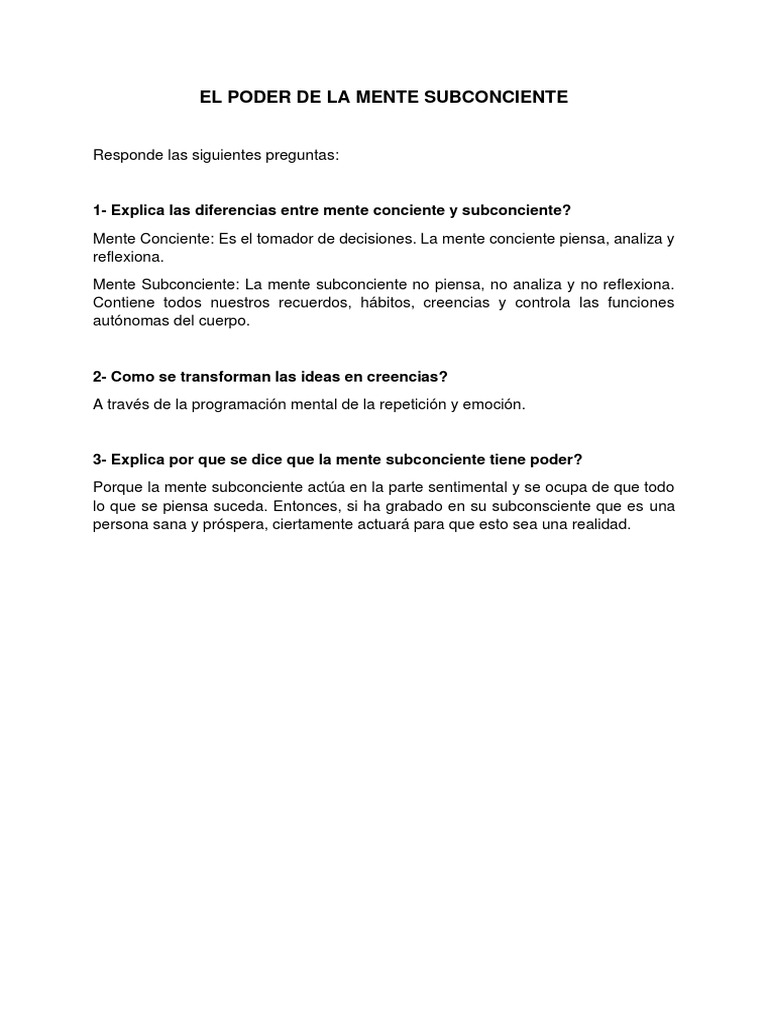 El Poder de La Mente Subconciente | PDF | Crecimiento personal y ...