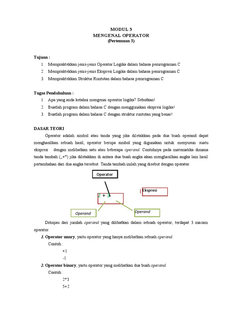 Modul 3 Mengenal Operator | PDF | Metode & Bahan Ajar | Komputer