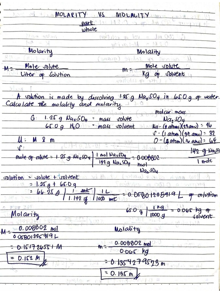 Molarity Vs Molality & Mole Fraction | PDF