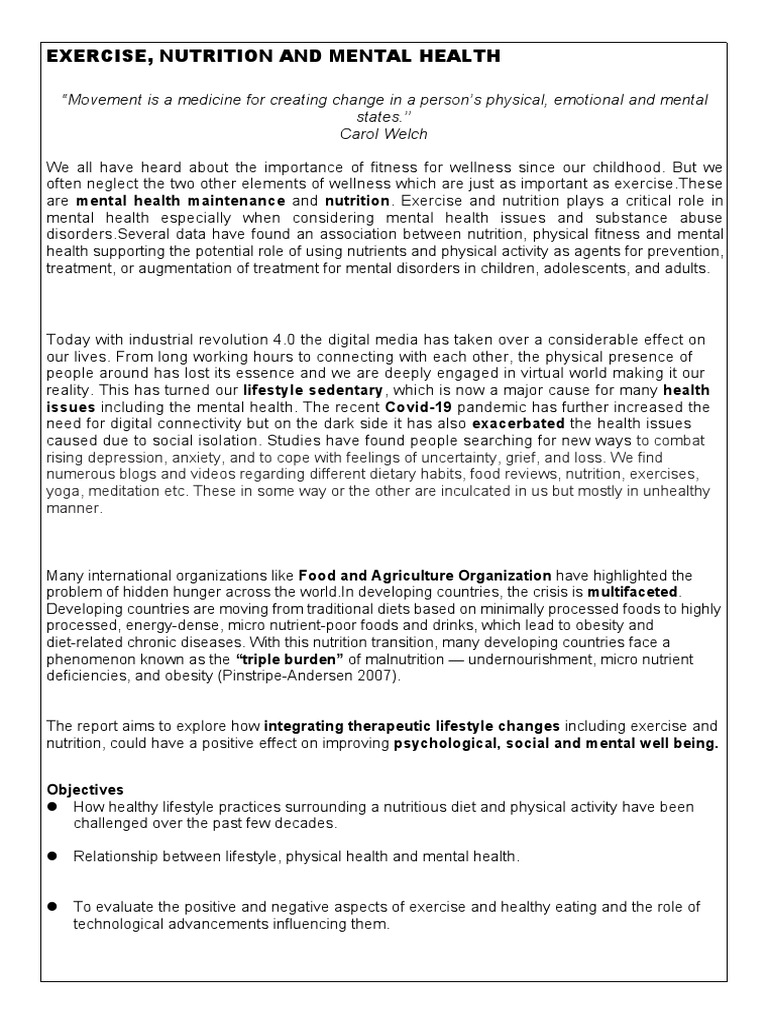 Exercise | PDF | Malnutrition | Mental Disorder