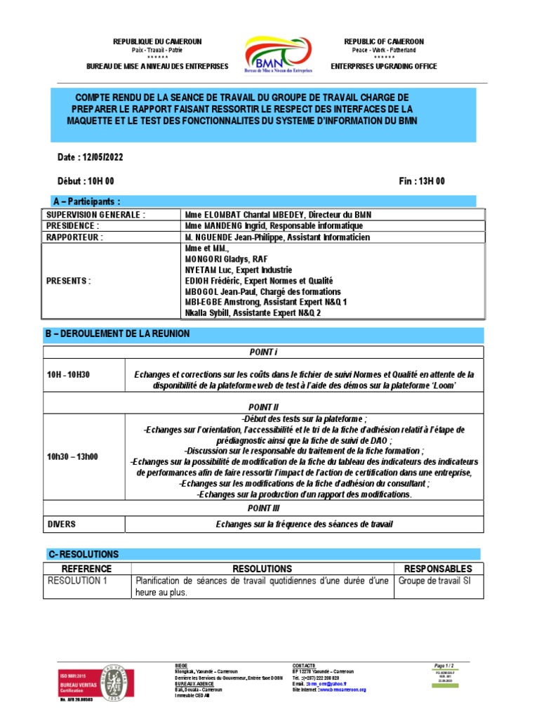 Compte Rendu Réunion BMN - Mai 2022 | PDF | Âge de l'information ...