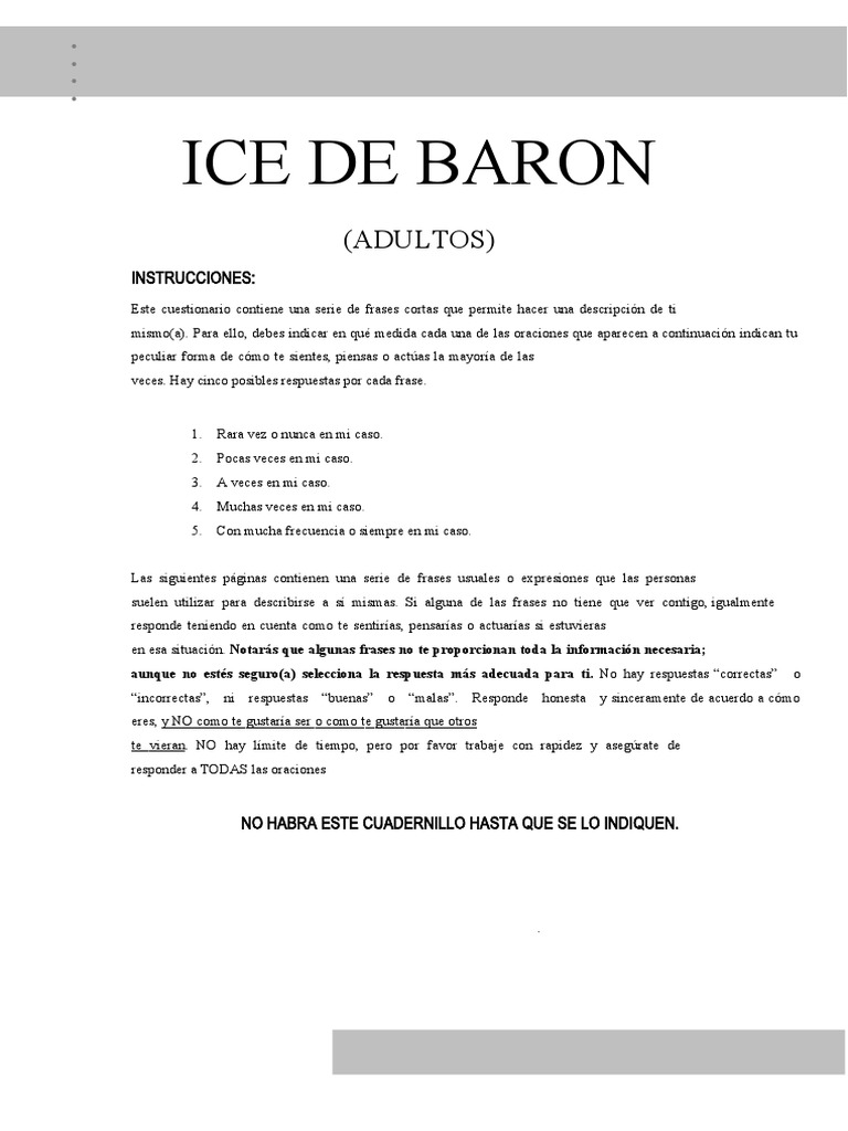 003 TEST DE BarOn CUADERNILLO DE PREGUNTAS | PDF | Experiencia ...