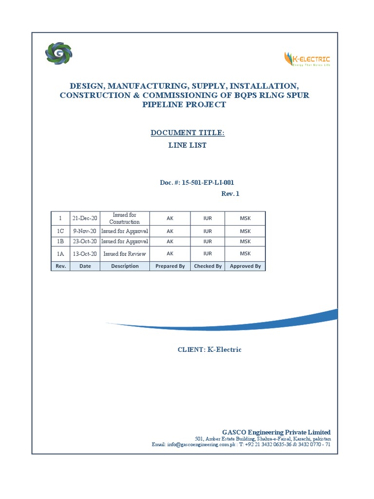 Pipeline Material Line List | PDF | Mechanical Engineering | Liquids