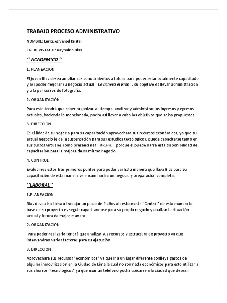 Proceso Administrativo en Negocios de Blas | PDF | Planificación ...