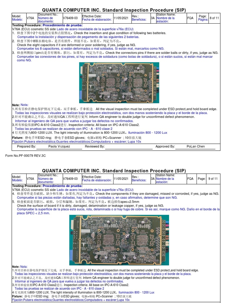 QUANTA COMPUTER INC. Standard Inspection Procedure (SIP ...