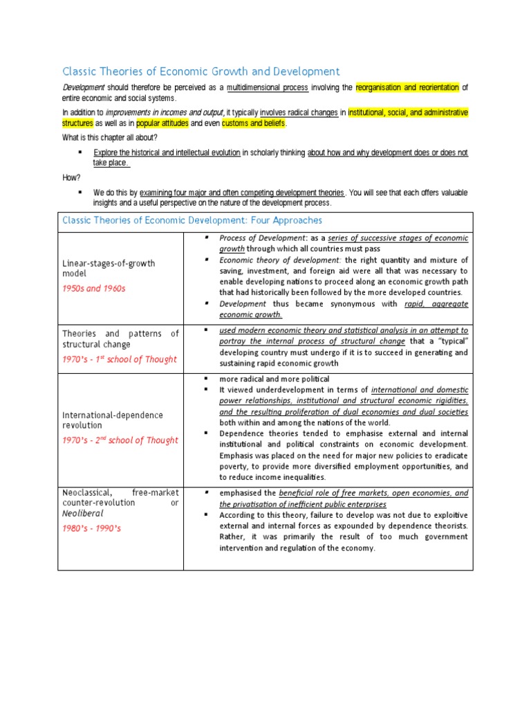 Classic Theories of Economic Growth and Development | PDF | Economic ...