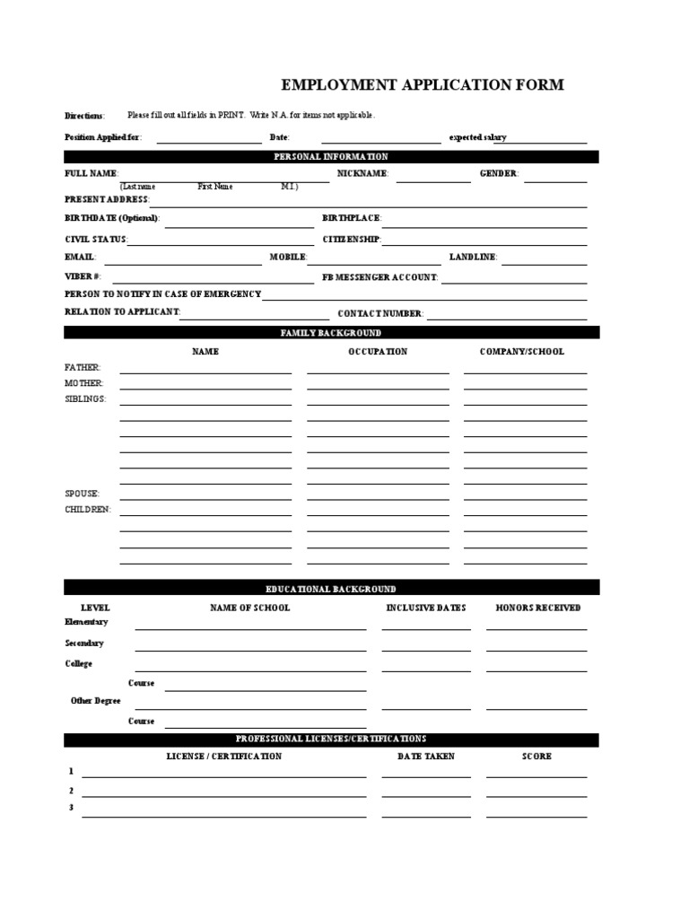 Employment Application Form | PDF | Justice | Crime & Violence