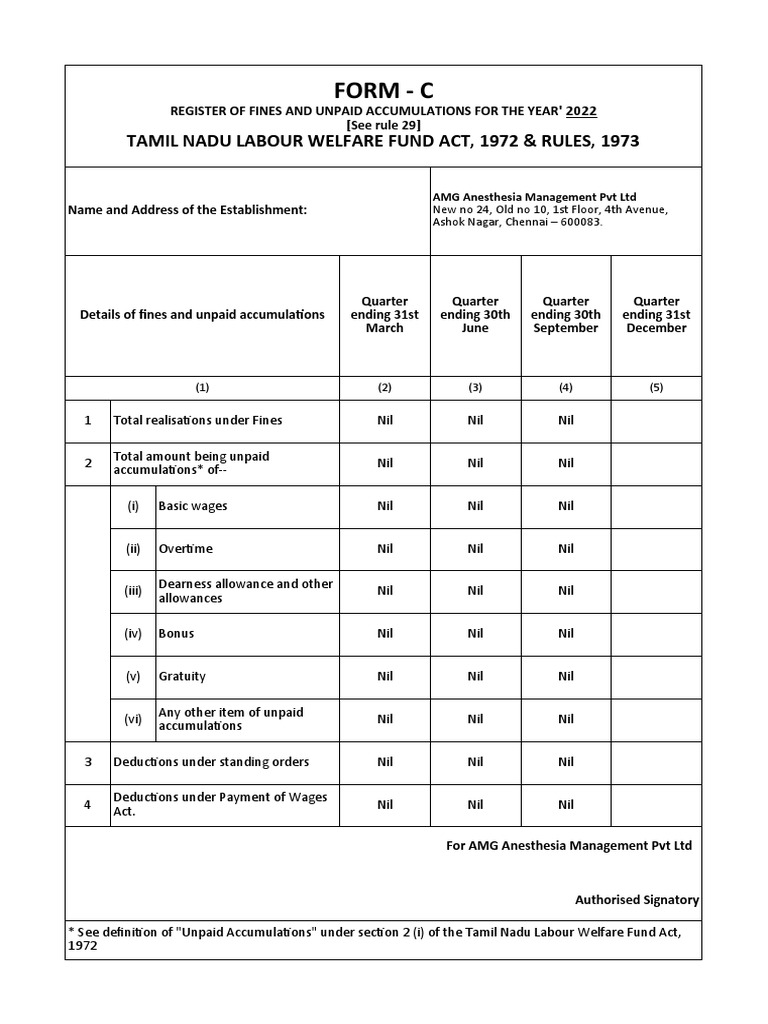 AMG Anesthesia LWF NIL Form C Sep 2022 PDF Wages And