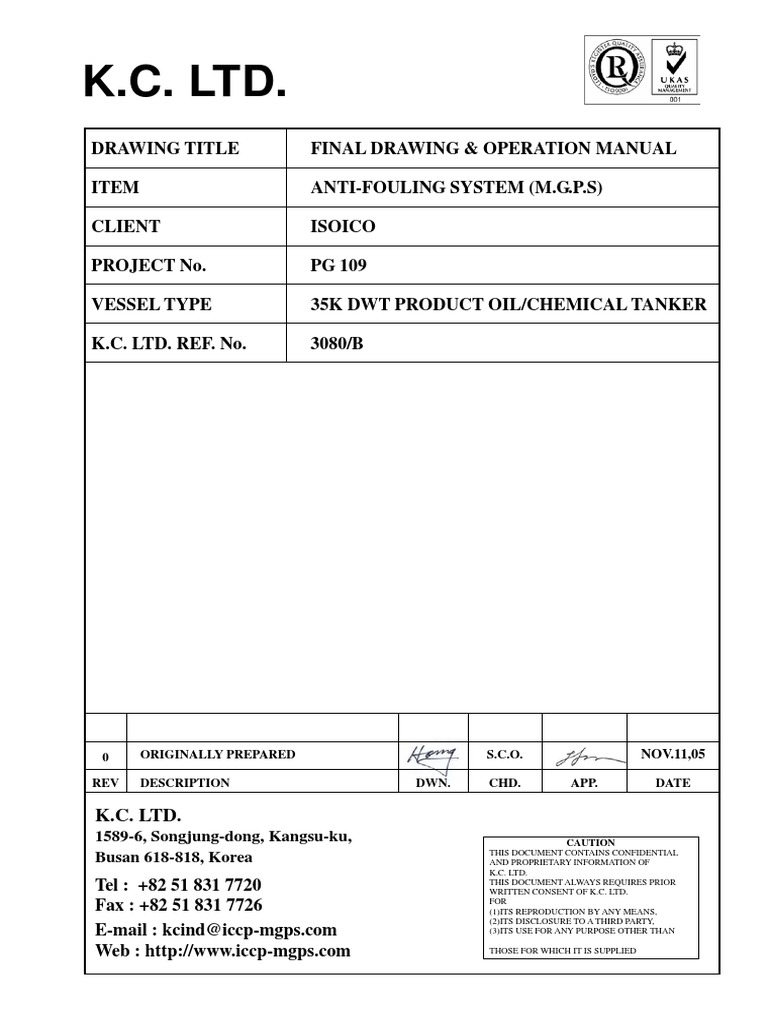 KC Ltd. Anti-Fouling System Manual | PDF | Pipe (Fluid Conveyance ...