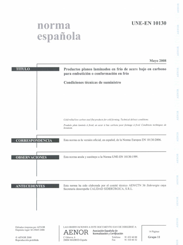 Une-En 10130 2008 | PDF
