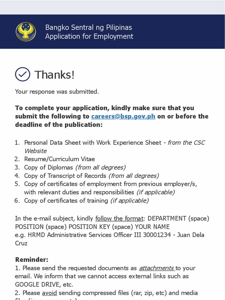 Bangko sentral ng pilipinas application for employment pdf