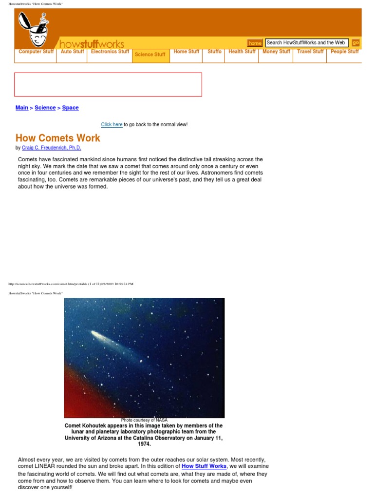 Howstuffworks How Comets Work PDF Comet Solar System