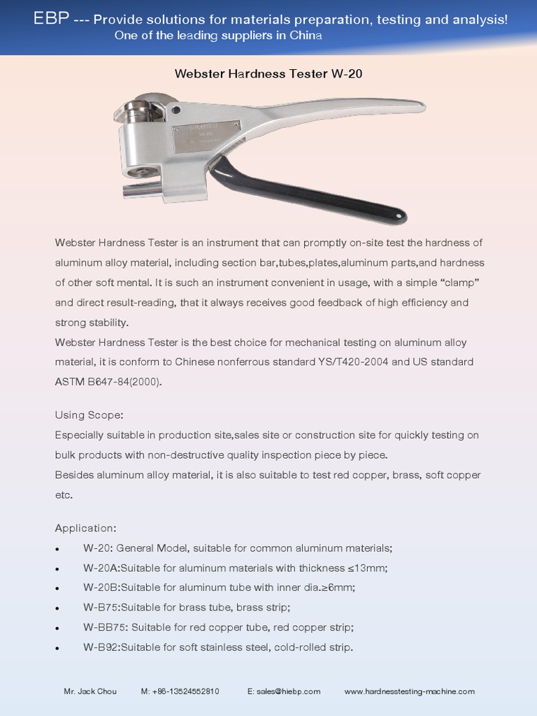 Webster Hardness Tester W-20 Overview | PDF | Pipe (Fluid Conveyance ...