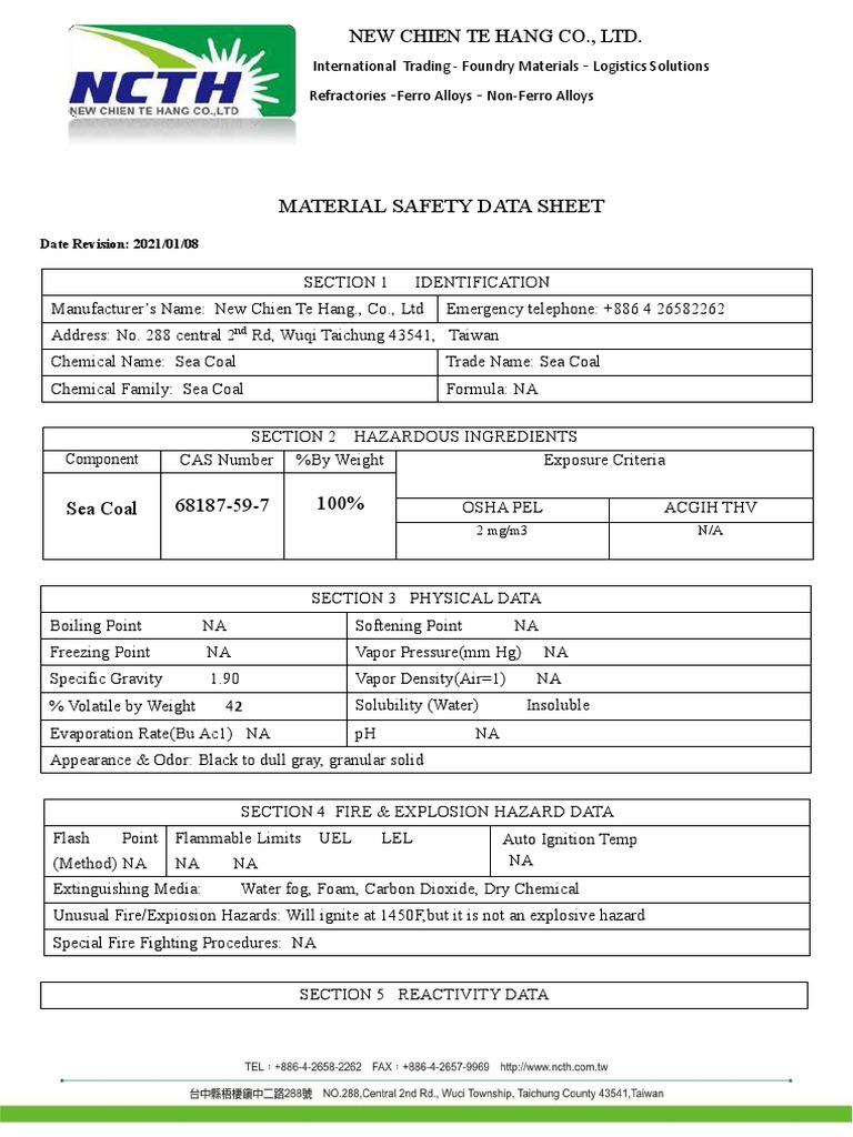 Coal Dust Msds PDF Sodium Carcinogen