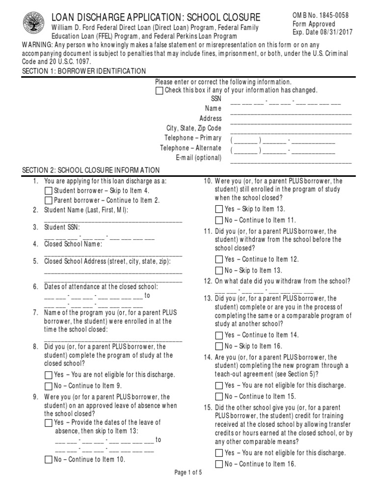 Closed School Loan Discharge Form | Download Free PDF | Loans | Justice