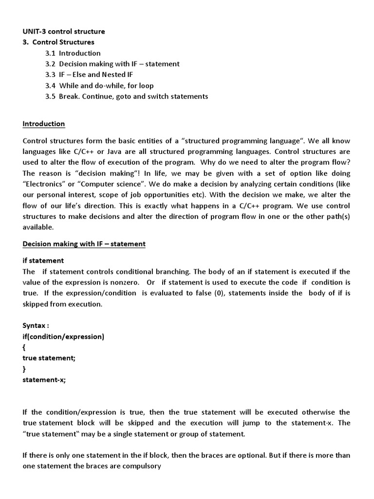 Control Structures in C Programming | PDF | Control Flow | Software ...