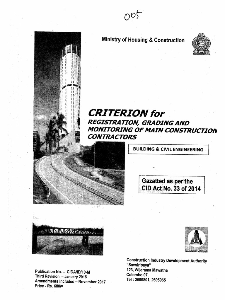 092) Criterion For Registration, Grading and Monitoring of Main ...