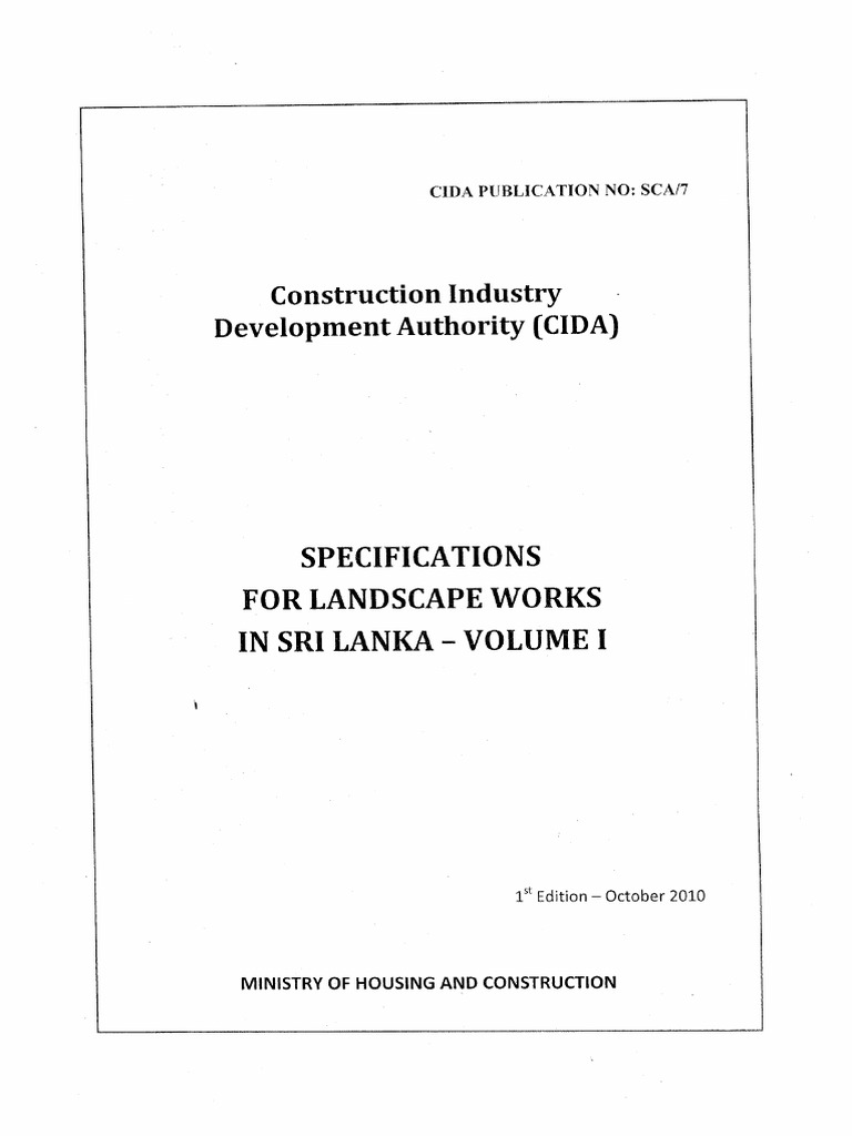 103) Specifications For Landscape Works in Sri Lanka - Volume I | PDF
