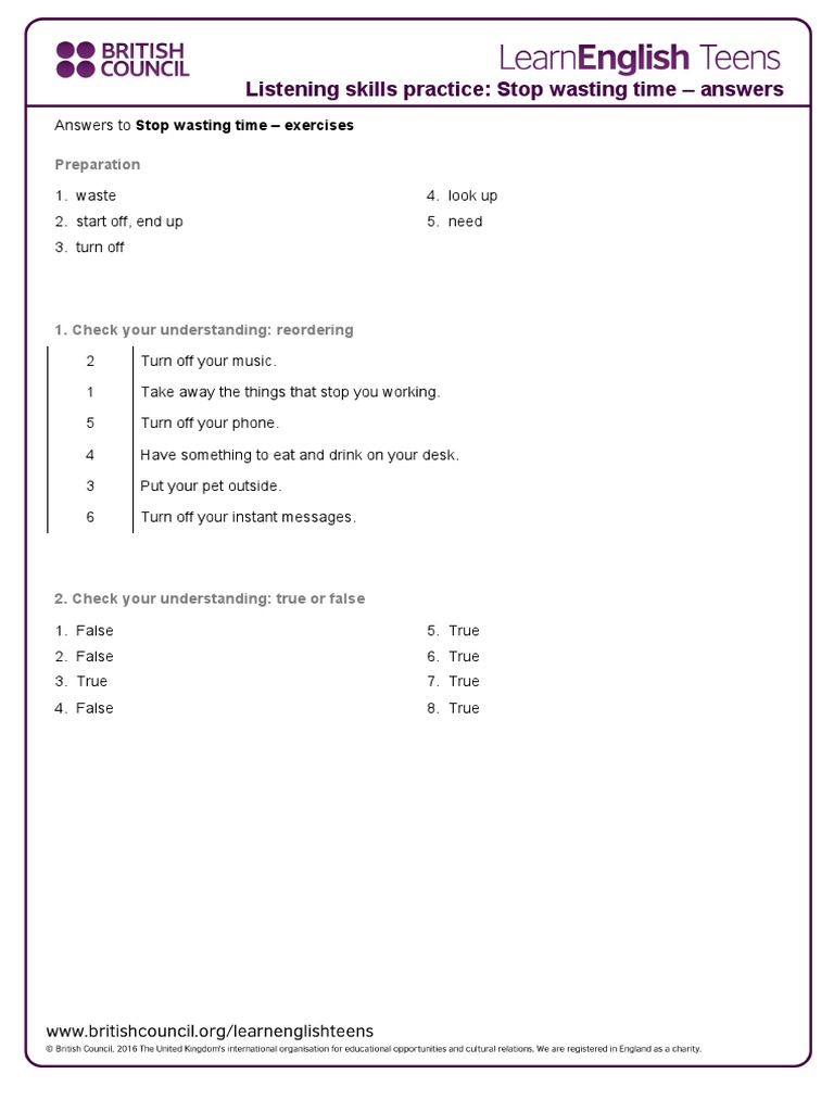 Stop Wasting Time Answers PDF