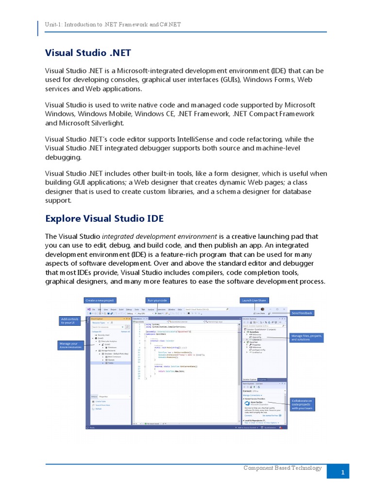 Chapter 1.2 Visual Studio PDF Microsoft Visual Studio Integrated Development Environment