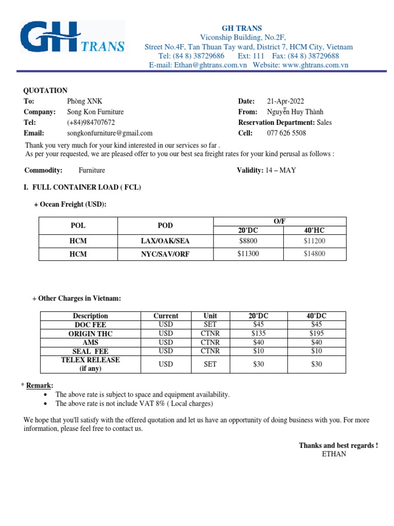 Song Kon Quotation | PDF | Trade | Supply Chain Management