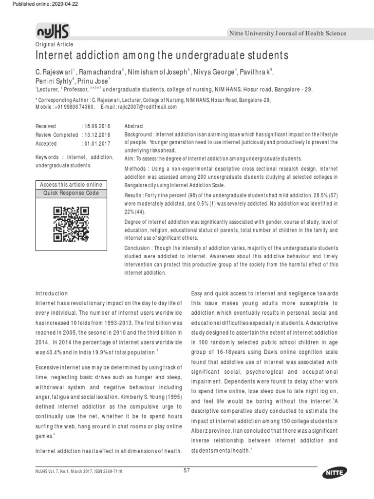 Internet Addiction Among The Undergraduate Student Pdf Internet