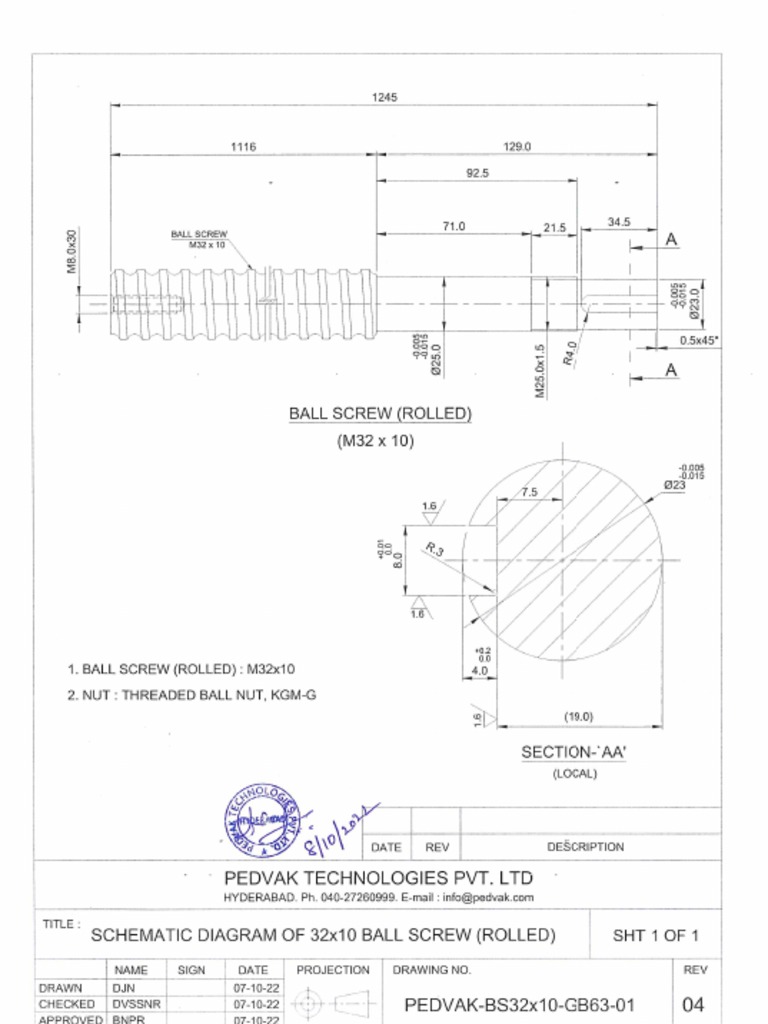 Ball Screw 32 X 10 Revised Approved Drawing 8102022 PDF