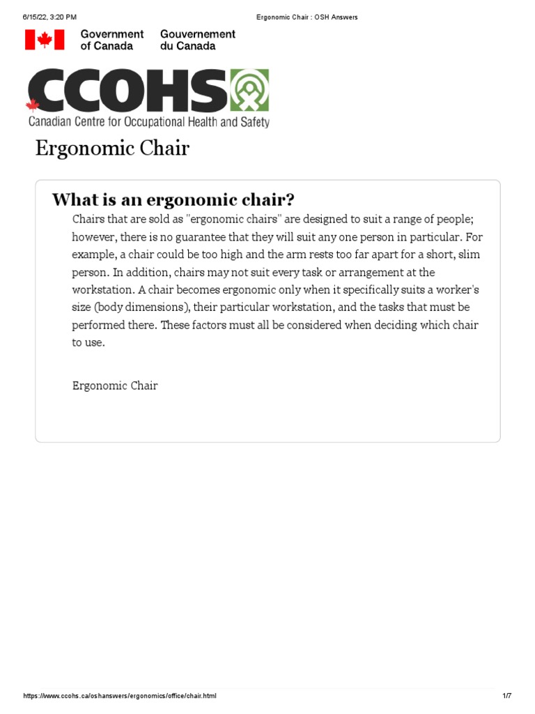 Ergonomic Chair OSH Answers PDF Chair Human Factors And Ergonomics