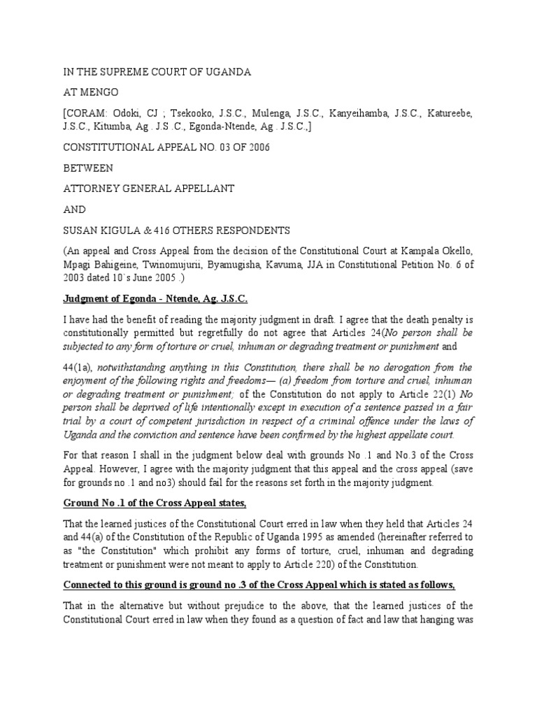 Suzan Kigula PDF Capital Punishment Appeal