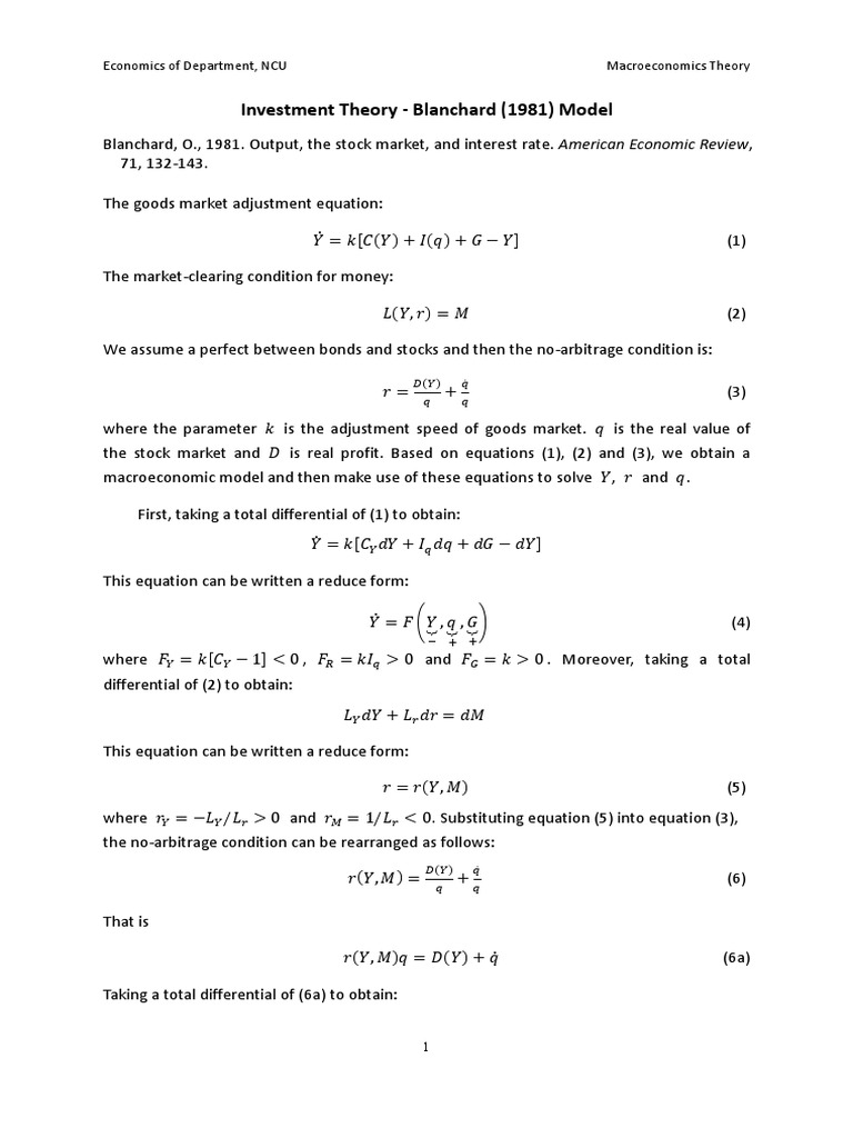 Investment Theory PDF Equations Economies