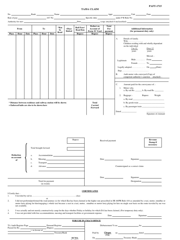 TA/DA Claim Form for Government Employees | PDF | Economies | Transport