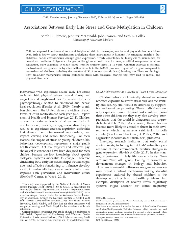 Associations Between Early Life Stress and Gene Methylation in Children ...