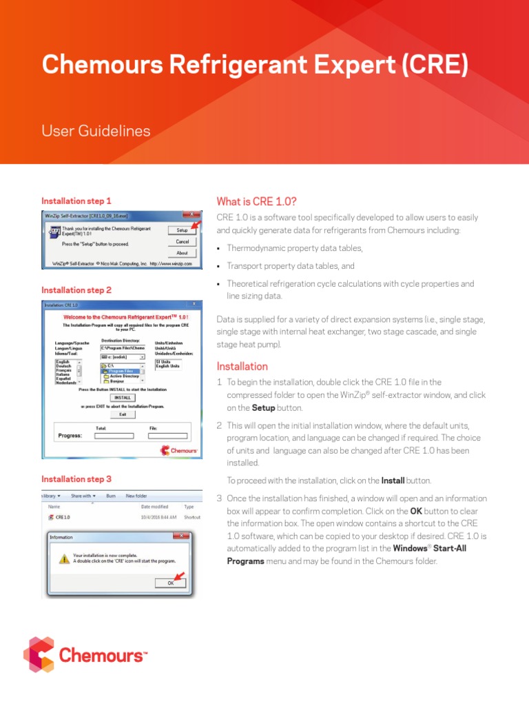 Chemours Refrigerant Expert Tool User Guidelines PDF Temperature