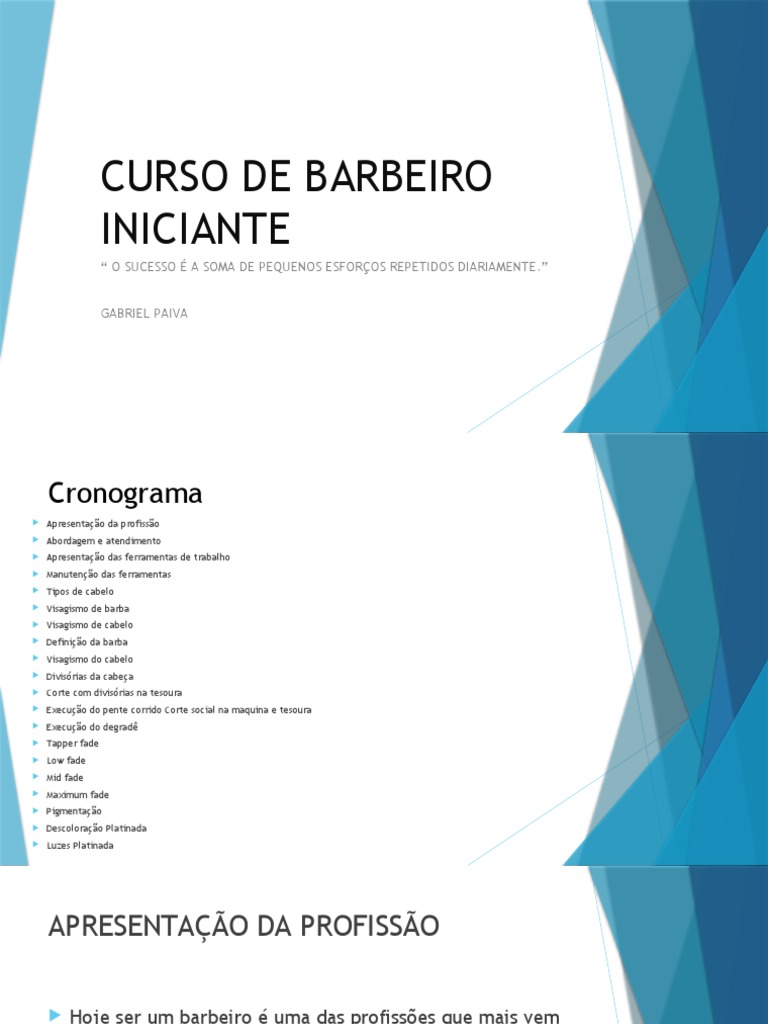 Apostila Curso de Barbeiro Iniciante | PDF | Cabeleireiro | Cabelo