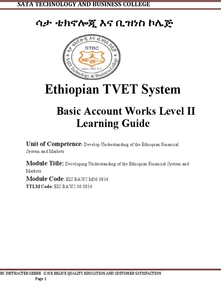 Develop Understanding of The Ethiopian Financial System and Market ...