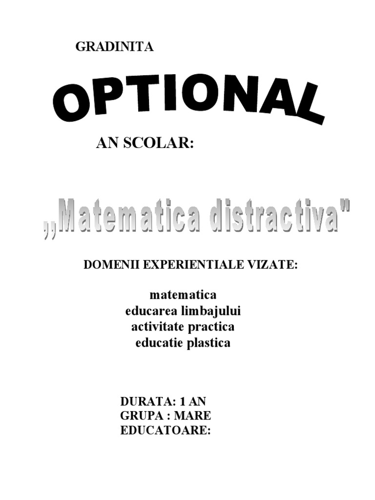 planificare optional matematica distractiva clasa 3